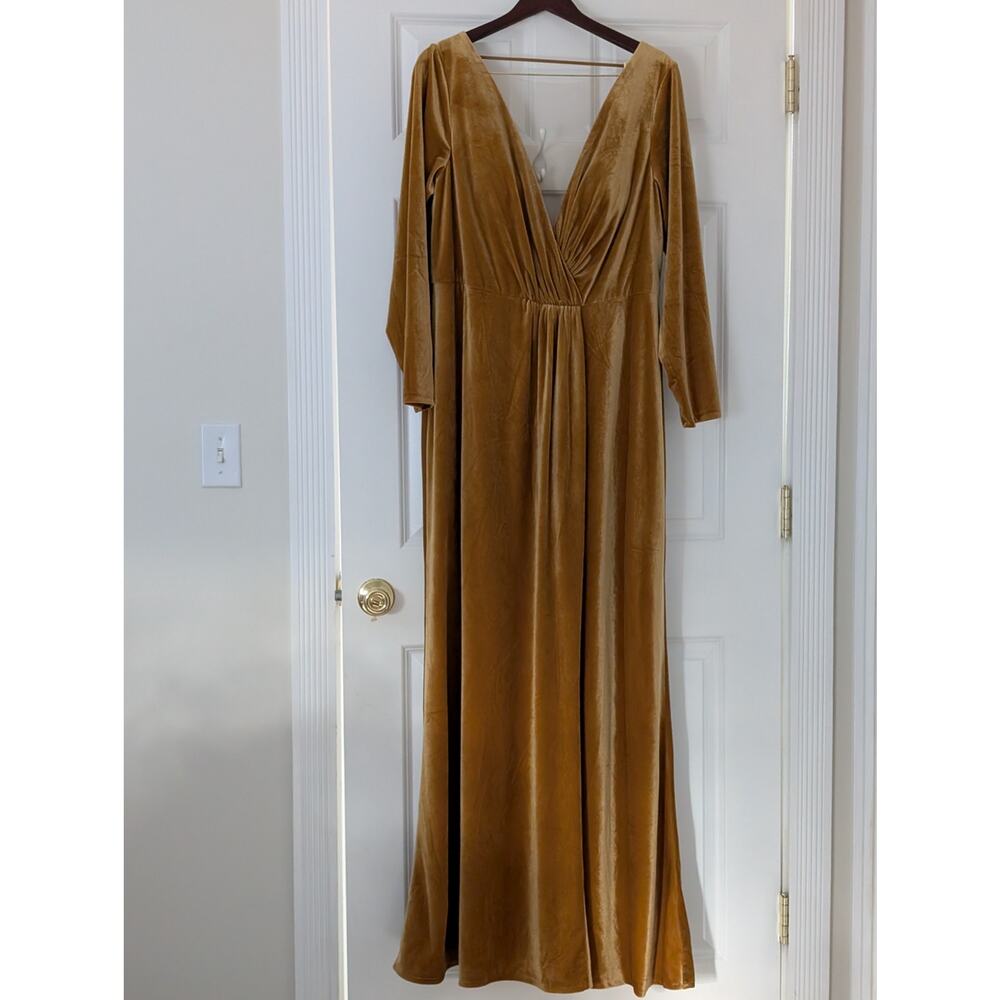 Jenny Yoo Ryland Velvet Gown in Marigold - Long Sleeve Maxi Dress - Size 18 - Picture 2 of 11
